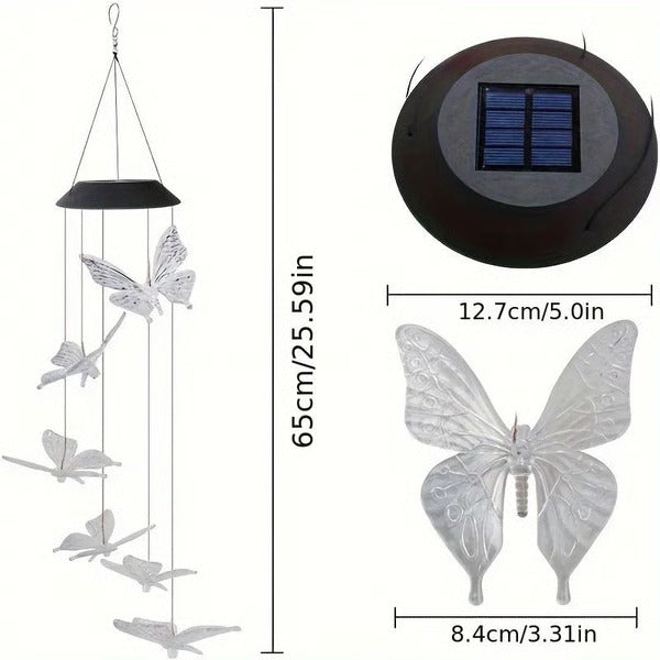 Solar Wind Chimes Outdoor Waterproof, LED Color Changing Butterfly, Dragonfly, Hummingbird Lights, Perfect for Garden