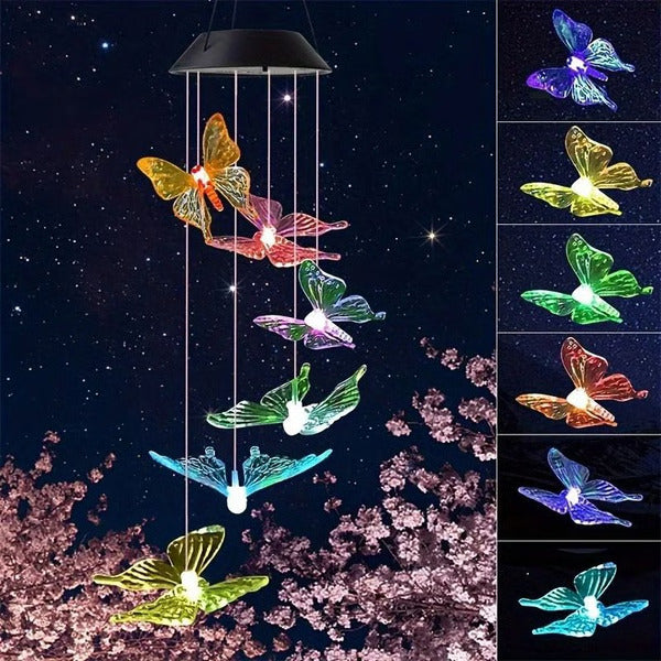 Solar Wind Chimes Outdoor Waterproof, LED Color Changing Butterfly, Dragonfly, Hummingbird Lights, Perfect for Garden