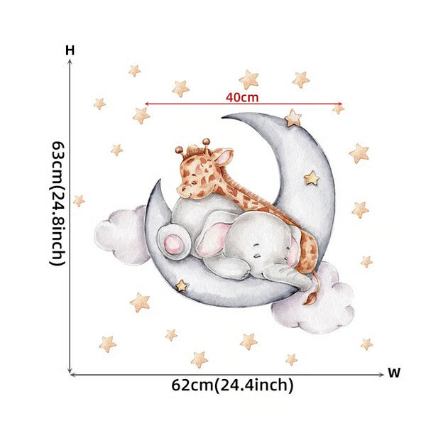 Adorable Cartoon Teddy Bear Sleeping on Moon & Stars Wall Stickers: Perfect Baby Room Decor