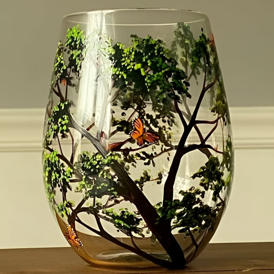 Four Seasons Tree Wine Glasses, Hand Painted Art Design