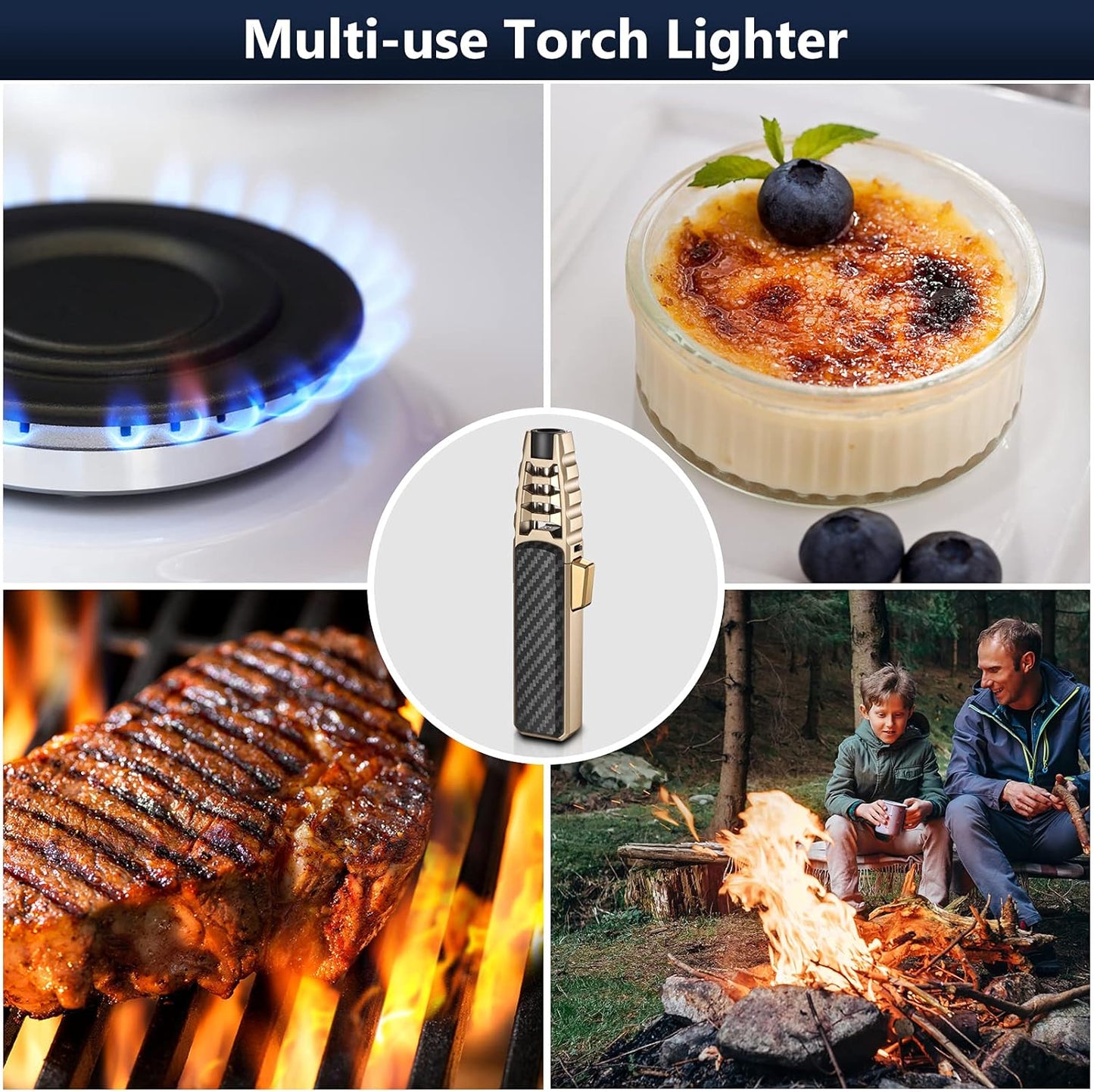 Windproof Torch Lighter with Adjustable Flame
