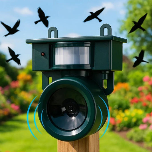 Motion Sensor Bird Deterrent, Pigeon Repeller with Sound Scarer for Crows
