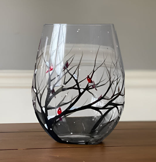 Four Seasons Tree Wine Glasses, Hand Painted Art Design