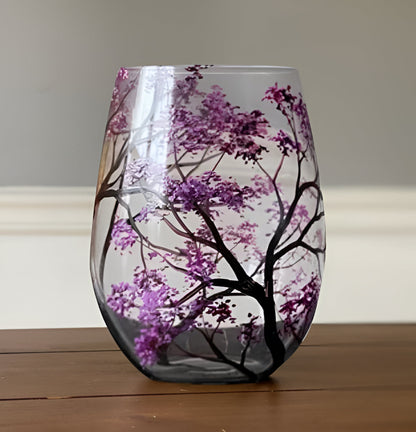 Four Seasons Tree Wine Glasses, Hand Painted Art Design