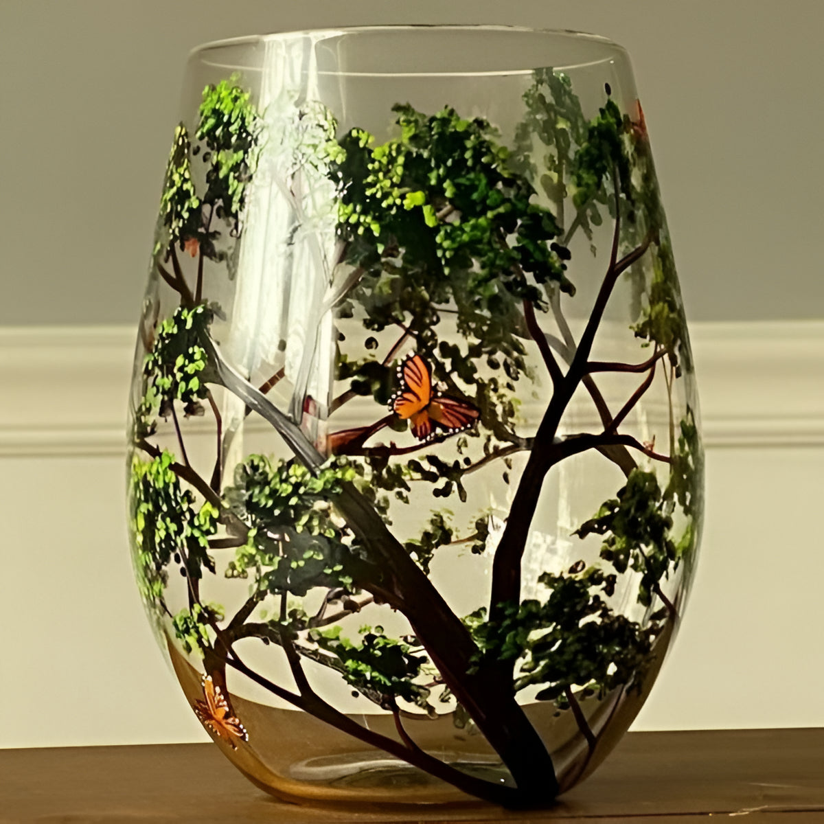 Four Seasons Tree Wine Glasses, Hand Painted Art Design